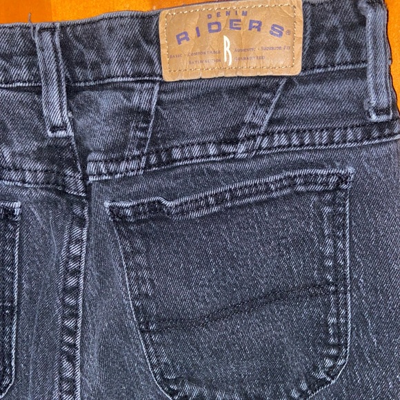 Black denim Riders Jeans cut off straight raw hem 90s pants punk vibe streetwear - Picture 12 of 12